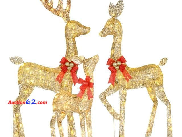 Lot 44-6953p - Lighted Christmas Decoration Deer 3 Piece, HOYECHI Light up Christmas Decor Reindeer Family Set for Indoor Outdoor Front Yard Porch with LED...