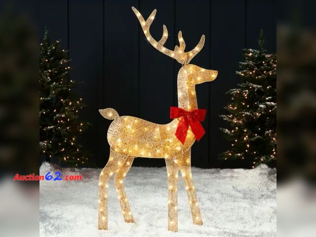 Lot 44-3173b - 5ft Lighted 2D Christmas Buck Outdoor Yard Decoration w/ 105 LED Lights, Stake - Gold - BCP Products SKY7263 - Ecommerce Return - See Pictur...