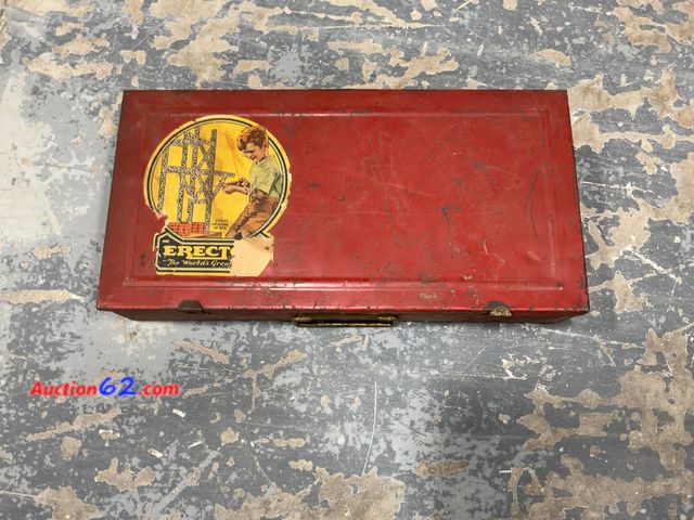Lot 44-1593t - Erector Set, Vintage Construction Toy Set, Metal Parts, Red Case Not Tested See All Photo's