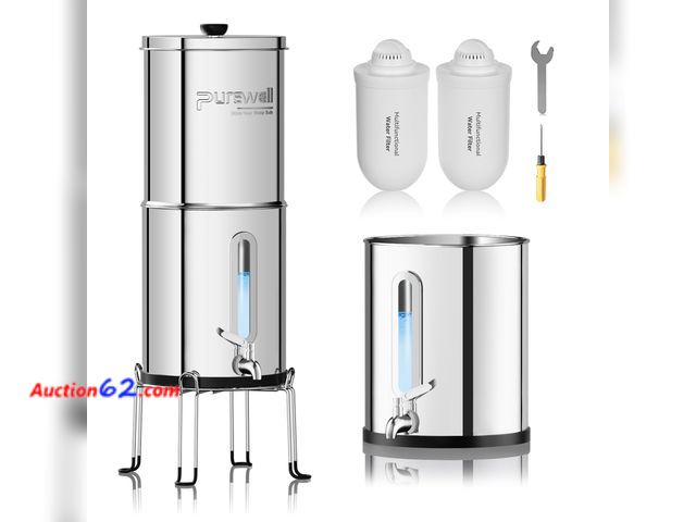 Lot 44-1105 - $168.99 Retail price - Purewell 2.25G Gravity Water Filter System with Water Level Window - Upgraded 6-Stage 0.01μm Ultra-Filtration Stainle...