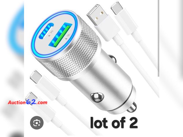 Lot 44-6507p - Lot of 2 [Apple MFi Certified] iPhone 15 Car Chargers Fast Charging, Veetone 66W USB-C PD&amp;QC3.0 Power Cigarette Lighter USB Charger+2Pac...