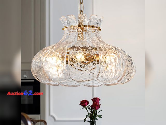 Lot 44-1156o - $158.99 Retail price - Poemoon 6-Light Modern Glass Chandelier 15.7" Luxury Water Ripple Glass Pendant Chandelier Gold Hanging Lighting- (2)...