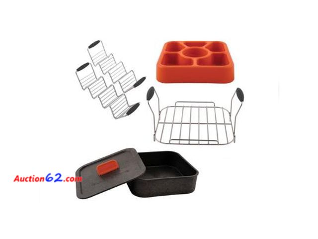 Lot 44-909f - Blackstone Griddle Essentials Taco Kit with Tortilla Warmer and Trivet  Racks  and Toppings Tray  5-Piece Not Tested Appears New, A basic in...