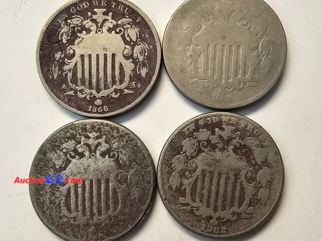 Lot 44-8366u - FOUR (4) SHIELD NICKELS. 2 HAVE RAYS.-NT