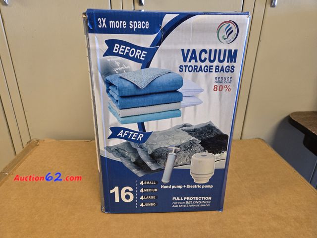 Lot 44-6731p - Echo Eden 16 Pack Vacuum Seal Bags for Clothing Travel, (4jumbo/4large/4medium/4small) With Electric &amp; Hand Pump, Vacuum Sealer Bags For...