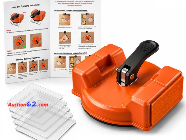 Lot 44-743n - Vertexus Floor Gap Fixer Tool, Cast Iron Floor Gap Repair Tool with Dual-Sided Tapping Surfaces, 4.65 in Suction Cup &amp; 5 Sticky Pads for...