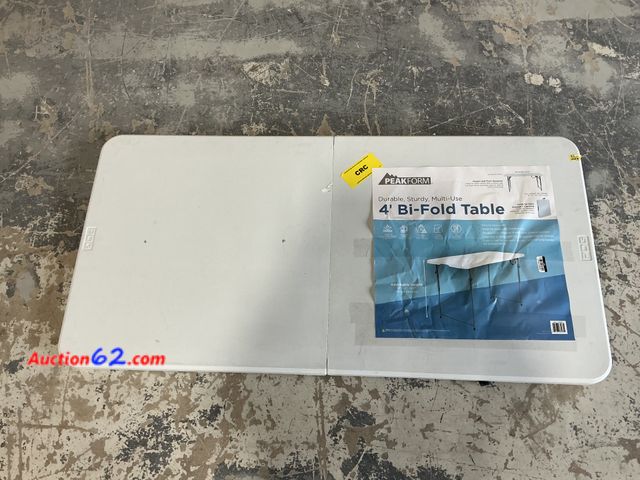 Lot 44-1592w - Peakform 4' Bi-Fold Table - Durable, Sturdy, Multi-Use E-Commerce Return, A basic inspection has been given to this item. Sold AS-IS. Not Te...