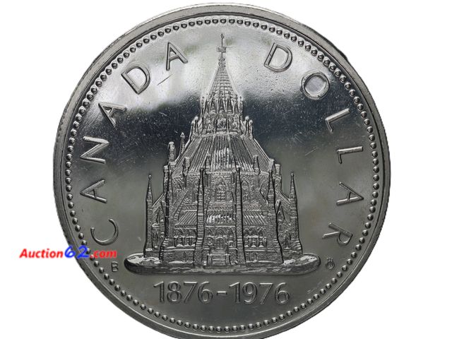 Lot 44-8326m - 1976 CANADIAN COMMEMORATIVE SILVER DOLLAR. HAS .60 TROY OUNCES OF SILVER. VERY PRETTY PROOF-LIKE COIN.-T