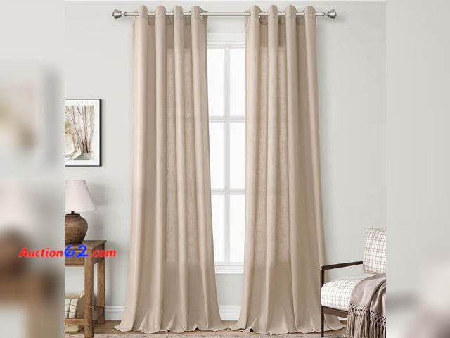 Lot 44-6505r - GRS Fabric Beige Curtains, 54 x 96 Inch, 96 Inch Length, Short Curtains for Windows, 2 Panel, 8 Gromments on The top. Appears New, A basic i...
