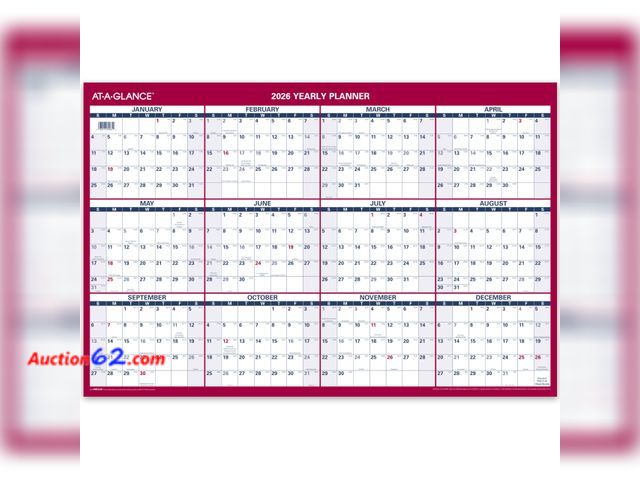 Lot 44-1606j - AT-A-GLANCE 2026 Wall Calendar, Monthly, 24" x 36", Extra Large, Paper, Reversible, Vertical-Horizontal (PM2122826) See All Photo's Not Test...