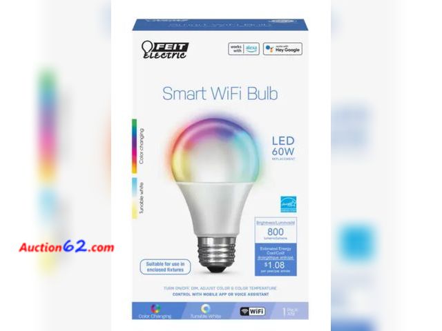 Lot 44-2066m - FEIT Electric 60W Smart WiFi Color Changing and Dimmable LED Light Bulb Appears New, A basic inspection has been given to this item. Sold AS...