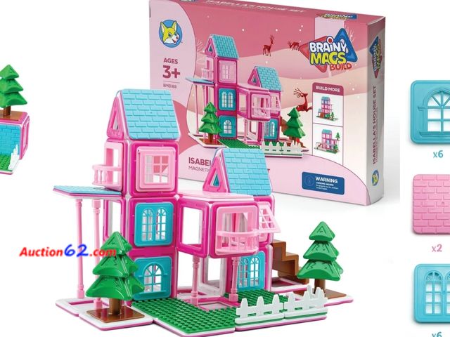 Lot 44-6630g - Play Brainy BrainyMags Magnetic Tiles Building Toys Isabella's House Set with 88 Pieces 3D Magnetic Building Tiles - House Building STEM Edu...
