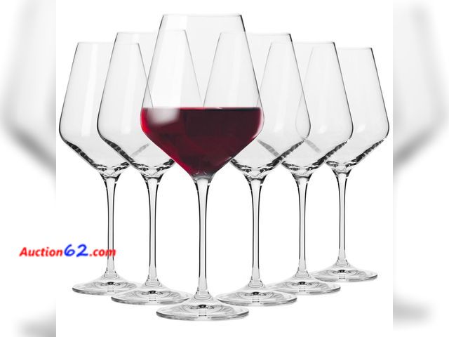 Lot 44-1848 - Krosno Classic Red Wine Glasses Set of 6 pieces, 16.6 oz, Avant-Garde Collection, Crystal Glass Thin Rim Long Stem Unique Elegant Premium, D...