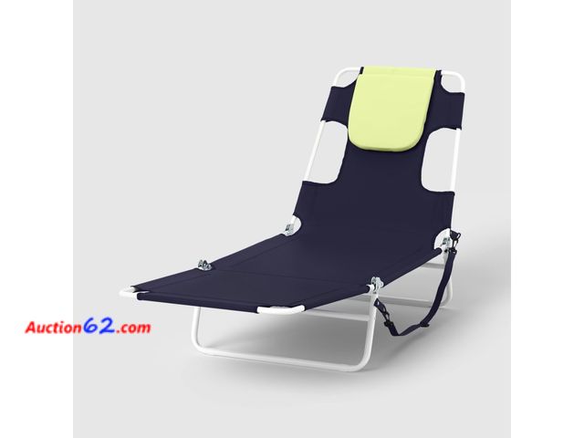 Lot 44-117f - Navy Blue Beach Chair with Yellow Headrest See All Photo's Appears New, A basic inspection has been given to this item. Sold AS-IS.