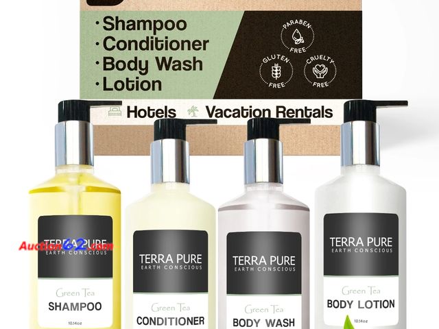 Lot 44-6945b - Terra Pure Spa Collection 20-Piece Ecobox Amenities Kit | Green Tea Lemongrass Soap | 6 Shampoo, 4 Conditioner, 6 Body Wash &amp; 4 Lotion |...