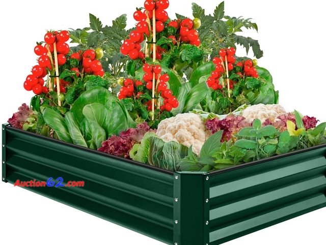 Lot 44-7165j - 6×3×1ft outdoor metal raised garden bed for vegetables, flowers, herbs, plants, dark green  Appears New, A basic inspection has been given t...