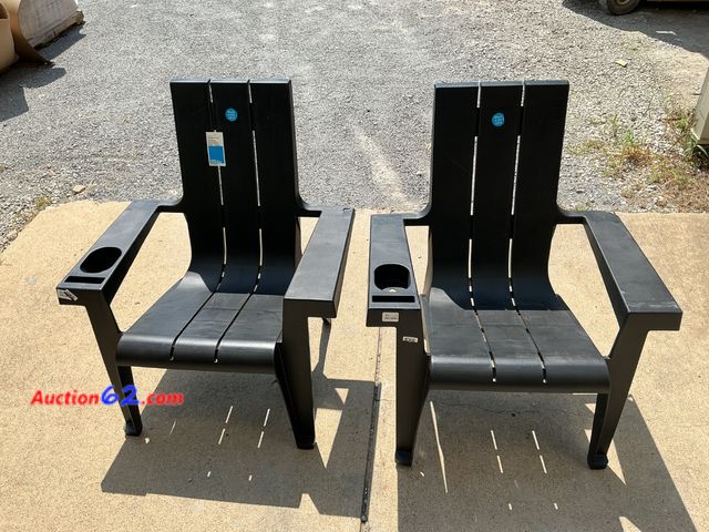 Lot 44-275e - $199 Retail price - Room &amp; Essentials Black Adirondack Chairs with Cup Holders Set of 2 See All Photo's E-Commerce Return, A basic inspe...