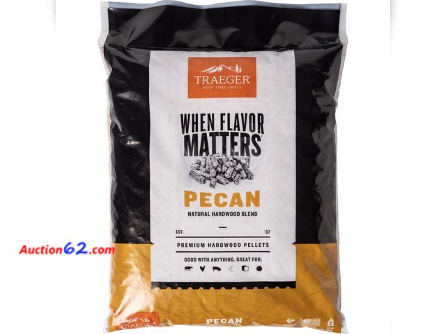 Lot 44-229e - Traeger Grills Pecan 100% All-Natural Wood Pellets for Smokers and Pellet Grills, BBQ, Bake, Roast, 18 lb. Bag See All Photo's Appears New, ...