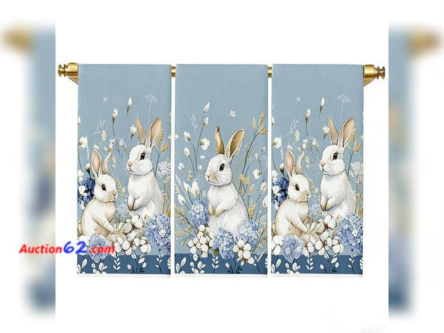 Lot 44-2613f - Wuhetyo Easter Kitchen Towels Dish Towels Bunny Hydrangea Spring Farmhouse Wild Flowers Decoration Hand Towels Set of 3 18x26 Inch Appears N...