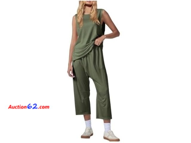 Lot 44-6521p - Size Small Womens 2 Piece Relaxed Set Sleeveless Summer Outfits Wide Leg Harem Casual Jumpsuits Lounge Tracksuit Appears New, A basic inspec...