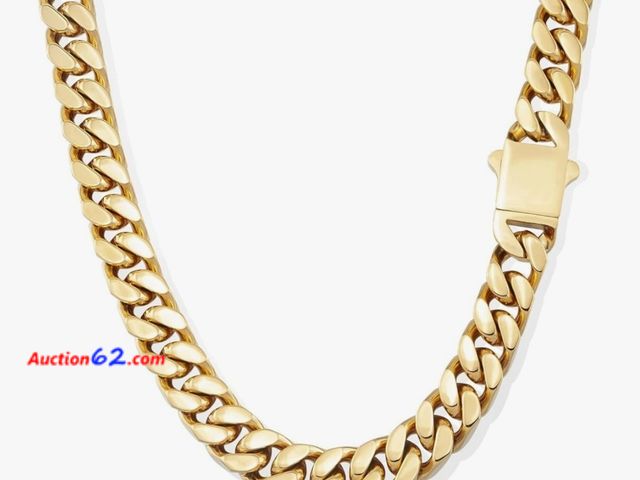 Lot 44-6566g - Kindoo Stainless Steel Cuban Link Chain, 18K Gold Plated  with Gift Box (22 inches, b. 11mm width-Gold) Appears New, A basic inspection has ...