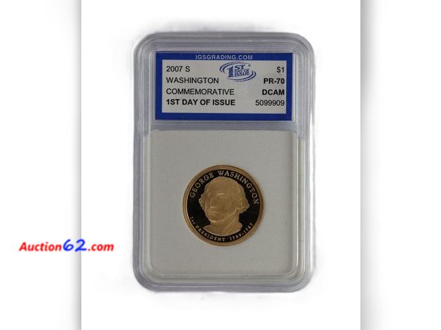 Lot 44-8338m - 2007-S GEORGE WASHINGTON PRESIDENTIAL DOLLAR PROOF GRADED PR-70 DCAM 1ST DAY OF ISSUE (PERFECT GRADE!) BY IGS.-NT