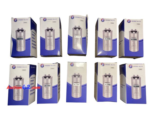 Lot 44-9152j - Lot of (10) 50+5 uF 50/5 MFD Dual Run Round Capacitor for AC, 370 or 440 Volt CBB65 Capacitor for AC Motor Run, Fan Start, Condenser Straigh...