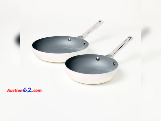 Lot 44-326p - 2pk (8" &amp; 10") Nonstick Ceramic Coated Aluminum Frypan Set Cream - Figmint™ Appears New, A basic inspection has been given to this item....