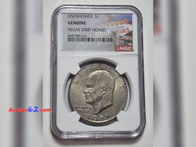 Lot 44-8311i - 1971 EISENHOWER DOLLAR FROM THE VEGAS STRIP HOARD GRADED GENUINE BY NGC. MINTED IN PHILADELPHIA.-NT