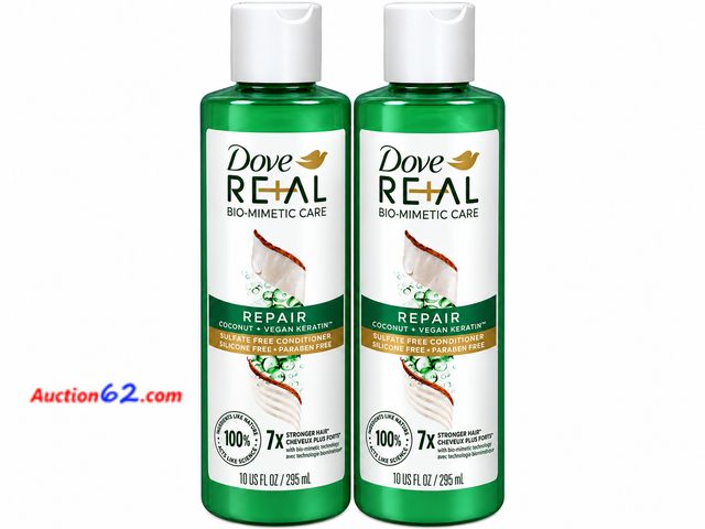 Lot 44-6035m - 2 Bottles of Dove Real Bio-Mimetic Repair, Coconut + Vegan Keratin Conditioner. Appears New, A basic inspection has been given to this item....