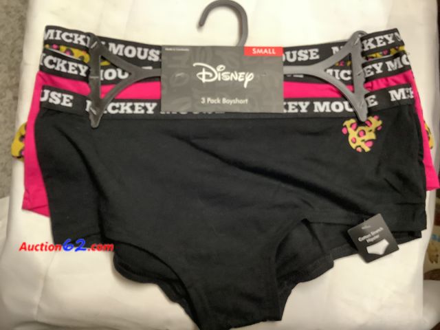 Lot 44-6129a - Ladies underwear 3 Pack BoyShorts Mickey Mouse Size Small, New. See All Photo's Not Tested Never opened, Factory Sealed
