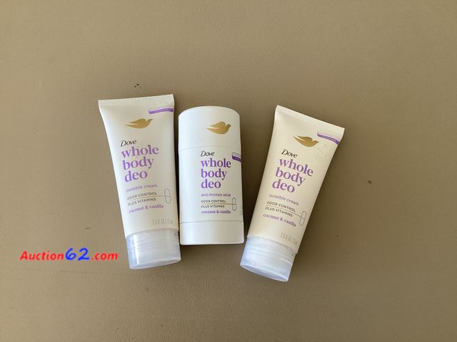 Lot 44-7874P - Lot of (1) Dove whole body deodorant anti friction stick &amp; (1) Dove whole body deodorant invisible cream. Coconut &amp; Vanilla scent.  ...