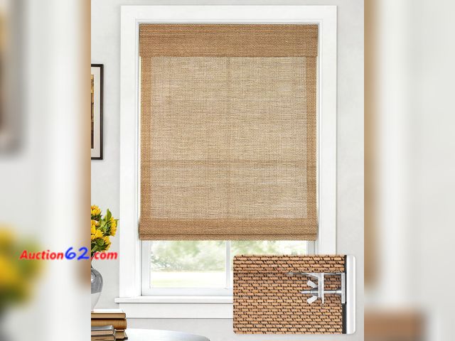 Lot 44-176 - LazBlinds No Drill Cordless Bamboo Roman Shades, Light Filtering Blinds for Indoor Windows, Roll Up Bamboo Blinds for Home, 31" W x 48" H, S...