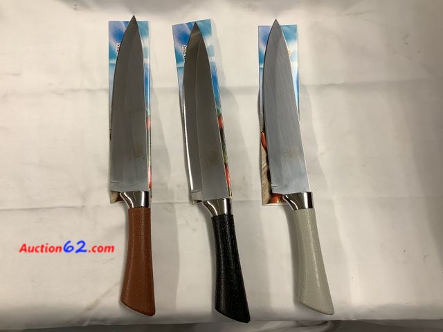 Lot 44-6130q - Set of 3 Hard Durable plastic Handle stainless steel Kitchen knifes. New See All Photo's Not Tested Never opened, Factory Sealed