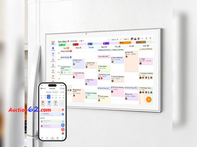 Lot 44-1994 - $299.99 Retail price - JSUSOU 21.5 Inch Smart Digital Calendar with FREE APP for Fridge &amp; Wall Touch Screen, Magnetic Refrigerator Mount...