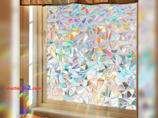 Lot 44-9112 - Window Privacy Film Rainbow Window Film Decorative 3D Static Glass Cling Sun Blocking Stickers Decals Coverings Tint for Home Heat Control N...
