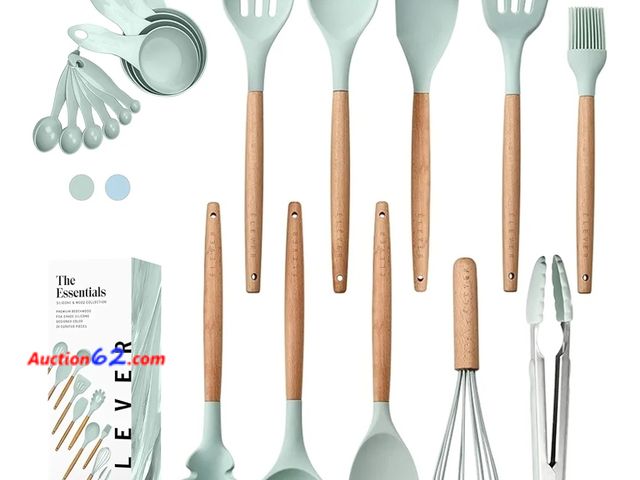 Lot 44-6678g - VORAGA Kitchen Utensils Set - Silicone &amp; Wood - 20 Pieces Appears New, A basic inspection has been given to this item. Sold AS-IS.