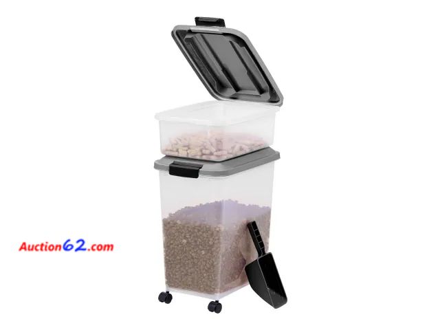 Lot 44-280g - (Color Is Different Than Stock Photo) Iris Blue Airtight Pet Food Storage Container combo E-Commerce Return, A basic inspection has been giv...