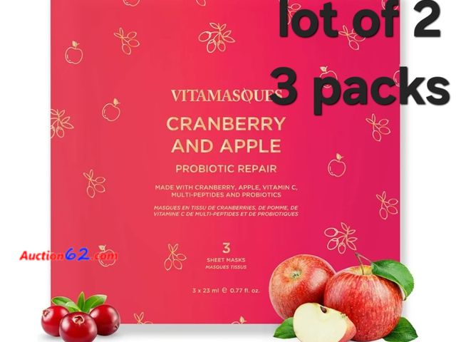 Lot 44-6536q - Lot of 2 Vitamasques Cranberry and Apple Probiotic Repair Boxset - 3 Vegan Face Masks with Adaptogenic Ingredients to Improve Skin Health - ...