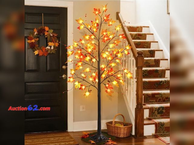 Lot 44-7306b - 5 ft lighted artificial Maple tree, Harvest fall festival  E-Commerce Return, A basic inspection has been given to this item. Sold AS-IS.