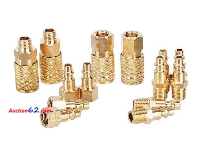 Lot 44-1609p - Amazon Basics Quick Connect Brass Air Coupler and Plug Kit - 1/4-Inch NPT Fittings, 14 count (Pack of 1) Appears New, A basic inspection has...