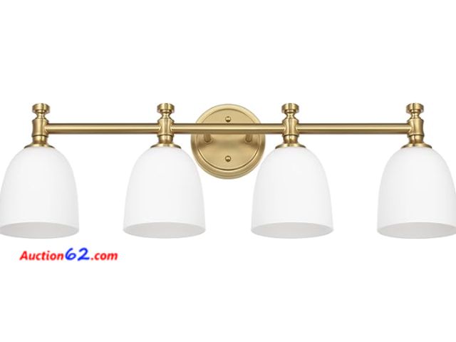 Lot 44-469o - $149 Retail price - 4-Light Champagne Bronze Bathroom Vanity Light Fixtures Over Mirror, Vintage Vanity Lights for Living Room, Milk White G...