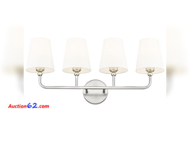 Lot 44-4063a - $91.79 Retail price - METWET Bathroom Light Fixtures, 4 Light Vanity Lights with Flared White Fabric Shade, 28 Inch Brushed Nickel Wall Scon...