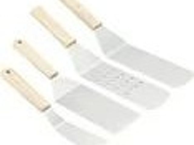 Lot 44-1657p - $38 Retail value- Amazon Basics 4-Piece Stainless Steel Barbeque Spatula Set, Wooden Handles Appears New, A basic inspection has been given ...