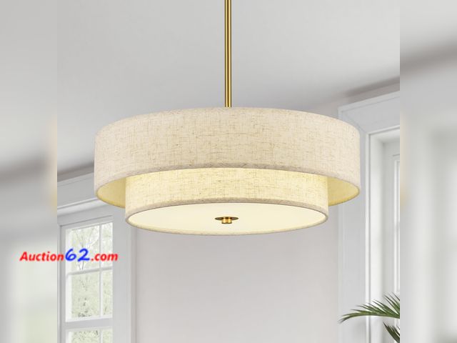Lot 44-156 - $79.99 Retail price - VONLUCE Modern Chandeliers, 18" Drum Chandeliers with 2-Layer Fabric Shade, 4-Light Pendant Light Fixture with E26 Bas...
