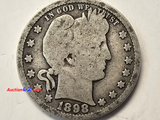 Lot 44-8360u - 1898 LIBERTY HEAD 90% SILVER BARBER QUARTER. MINTED IN PHILADELPHIA.-NT
