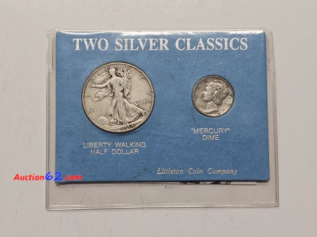 Lot 44-8313o - TWO SILVER CLASSICS SET W/LIBERTY WALKING 90% SILVER HALF DOLLAR AND MERCURY 90% SILVER DIME STILL SEALED IN LITTLETON COIN COMPANY PACKAGIN...