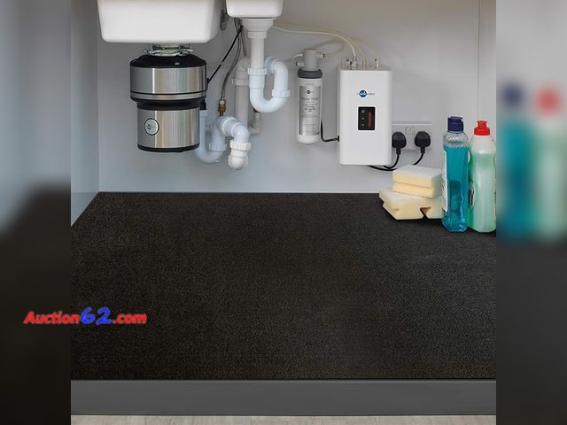Lot 44-9140i - Retail of $42- ITSOFT Under The Sink Mat, Waterproof Layer, Reusable, Washable 36 x 30 Inches Black Appears New, A basic inspection has been...