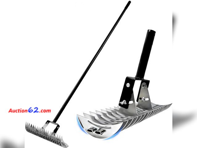 Lot 44-1706m - Dethatcher Rake 15-Inch Lawn Thatching Rake,19-Tine Heavy-Duty Steel Dethatching Rake with Adjustable Head&amp;Long Handle,Durable Thatch Ra...