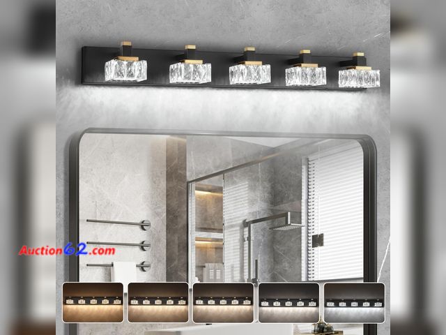 Lot 44-872 - $158.99 Retail price - SineRise Bathroom Vanity Lights Over Mirror,5-Light Dimmable 5CCT Led Vanity Lights Black Gold Crystal Wall Sconce Li...